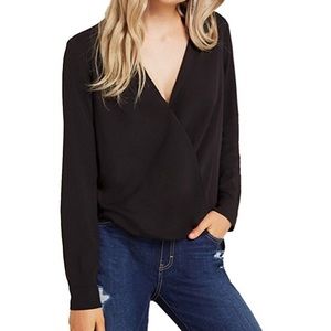 Black chiffon open v-neck wrap blouse